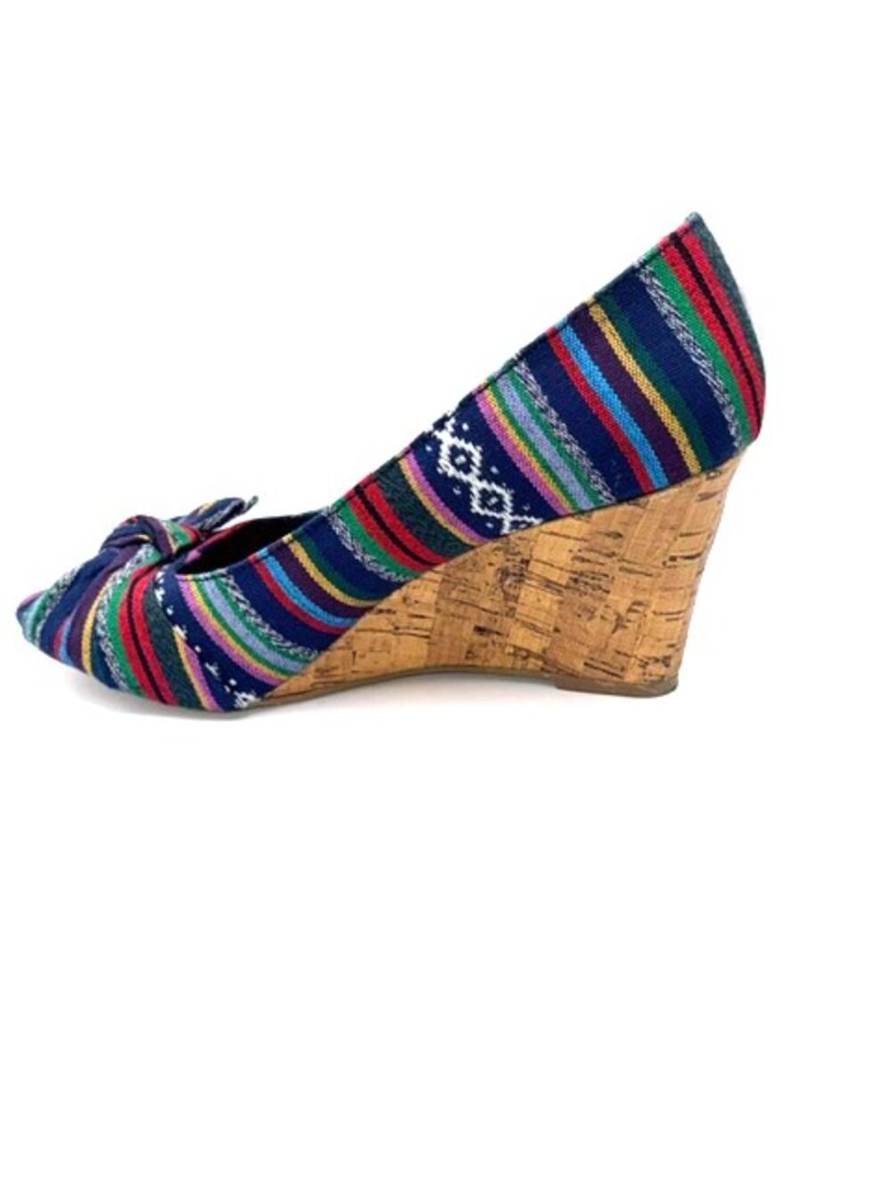 American Eagle by Payless Boho Woven Peep Toe Cork Wedges Size 8 - Picture 5 of 12